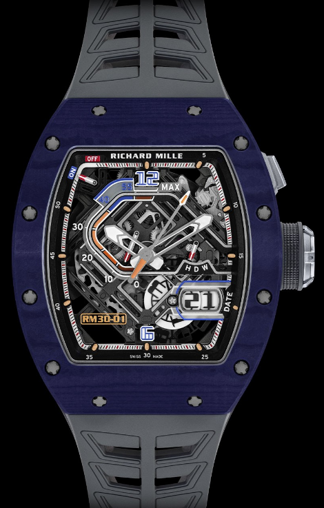 Review Richard Mille RM 30-01 Automatic with Declutchable Rotor Blue Titanium mens watch replica